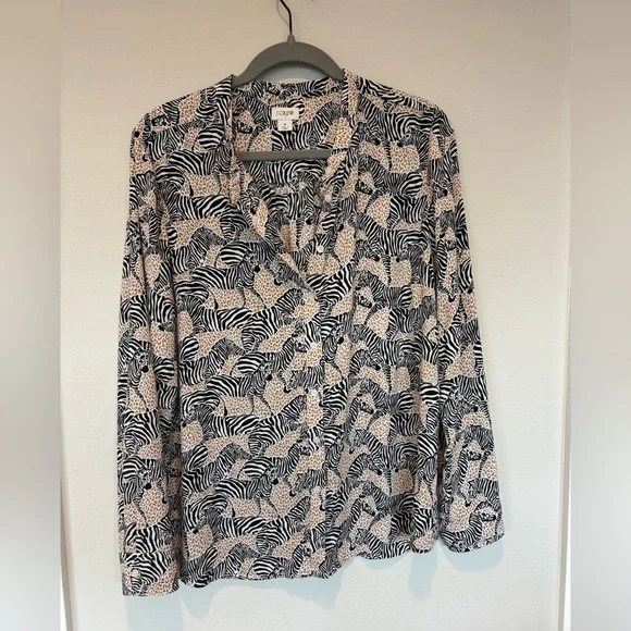 J. Crew Zebra Print Blouse in Black and Tan - Picture 1 of 4